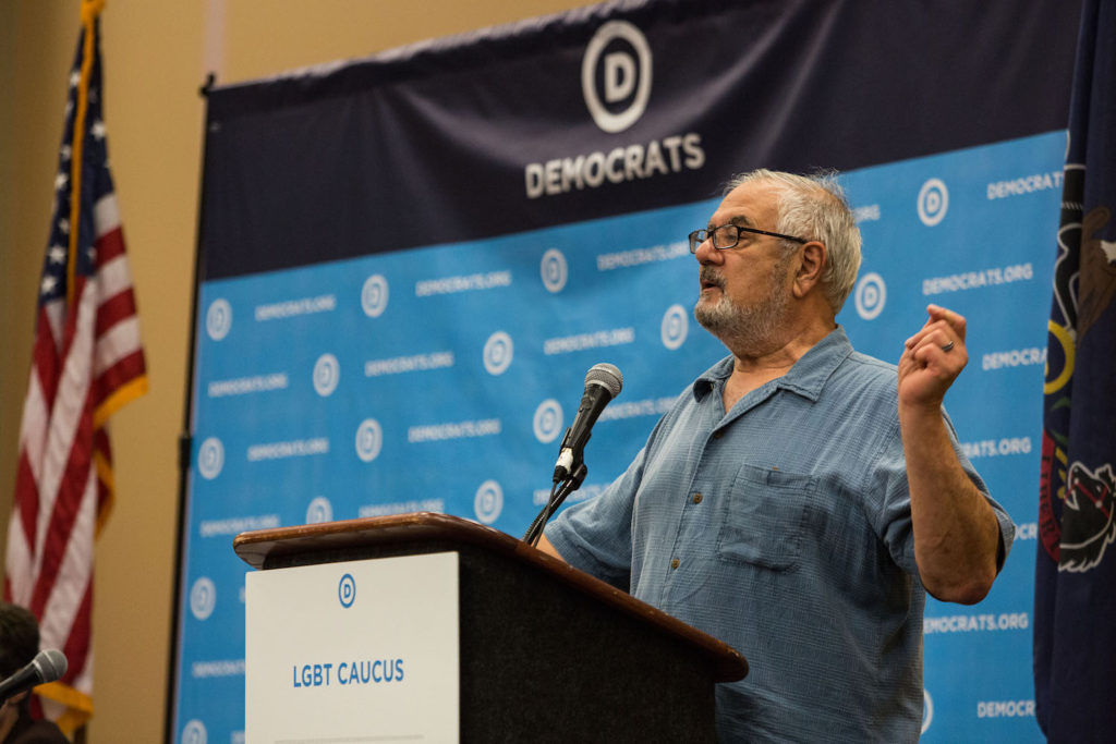 Former Congressman Barney Frank spoke to LGBTQ delegates at their caucus meeting in Philadelphia. Photo: Khaled Sayed