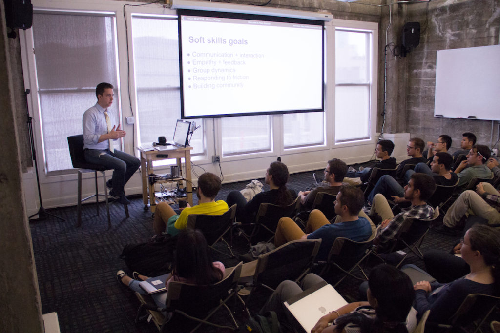 Hack Reactor co-founder Tony Phillips talked at a media briefing of the company's immersive coding boot camp. Photo: Khaled Sayed