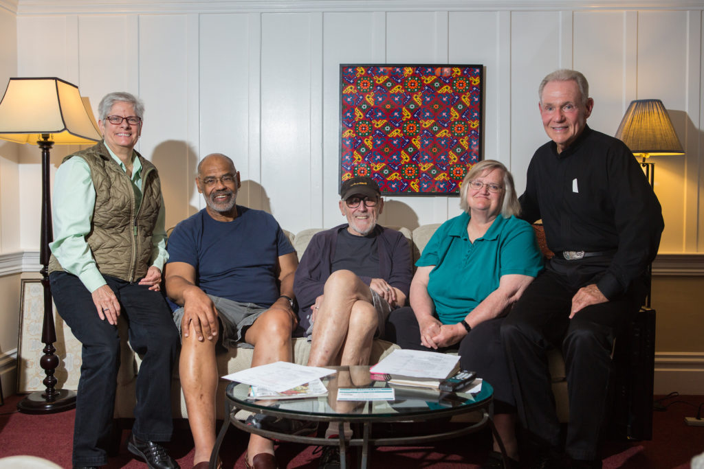 Family Link board members Darien De Lorenzo, left, Bob Brown, and Frank "Franzi" Latko join staff member Sister Ruth Hall and board member Dominic George at the home. Photo: Khaled Sayed